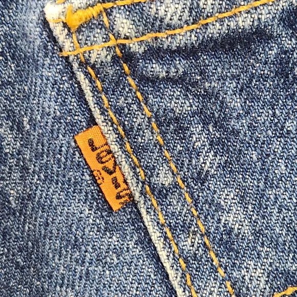 Vintage Levis 619 Jean Shorts Jorts Cutoffs Frayed Dark Festival Orange Tab 31 - Picture 6 of 9